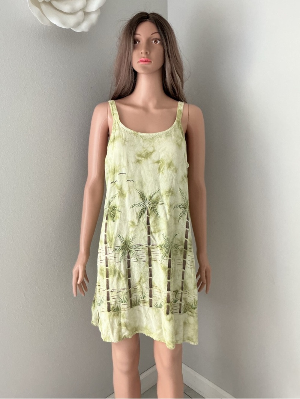 raya sun Pale Green Palm-Print dress L